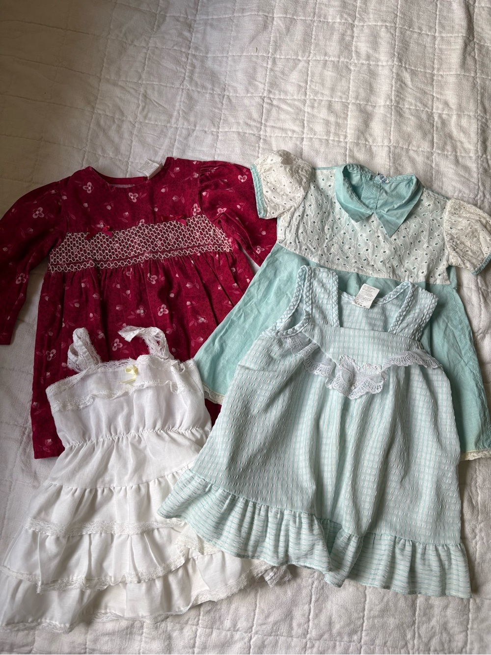 Vintage Girl Dresses LOT Smock, Tiered, Collars Size 2T - 4T